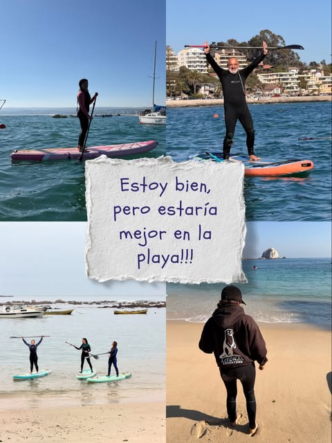 Grupo remando en SUP y explorando la costa de Algarrobo